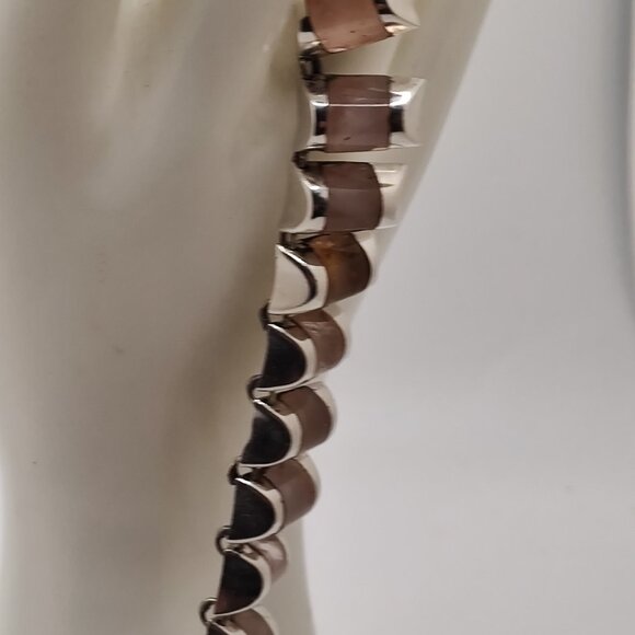 Vintage Sterling By Laura:   Sterling Tile and Moonstone Collar Necklace 14" - Picture 9 of 16